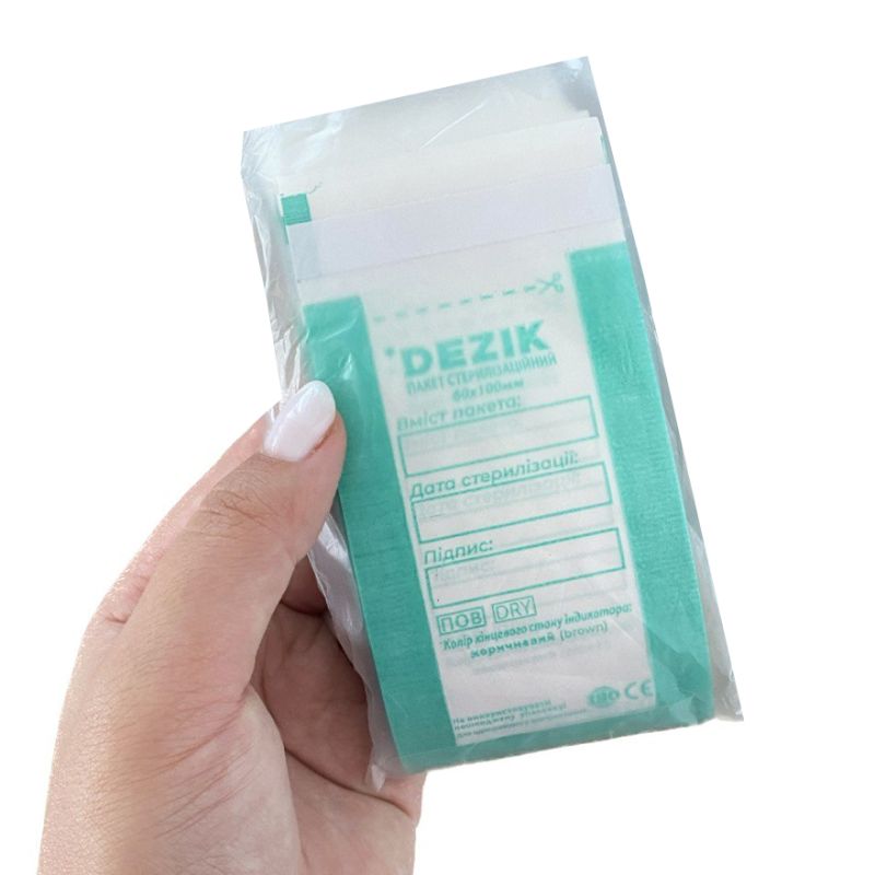 Dezik Kraft bags for air and steam sterilization Plus, transparent 60x100 mm, 100 pcs/pk (with class 4 indicator, 100 pcs)
