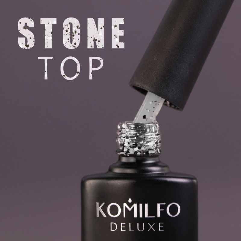 Komilfo No Wipe Top Stone - топ без ЛШ з чорно-білими елементами, 8 мл