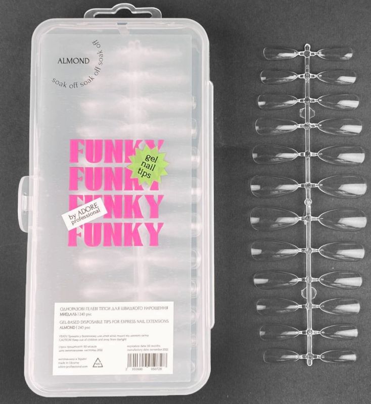 ADORE Funky Gel Nail Tips "ALMOND" - natural almond, 240 pcs