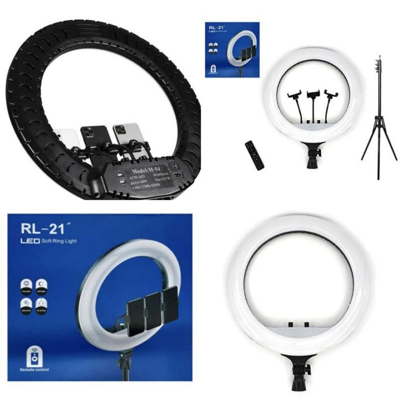 Soft Ring Light RL-21" - Professional ring lamp (3 mounts + remote control + tripod + bag) ring diameter 54 cm (1 month warranty)
