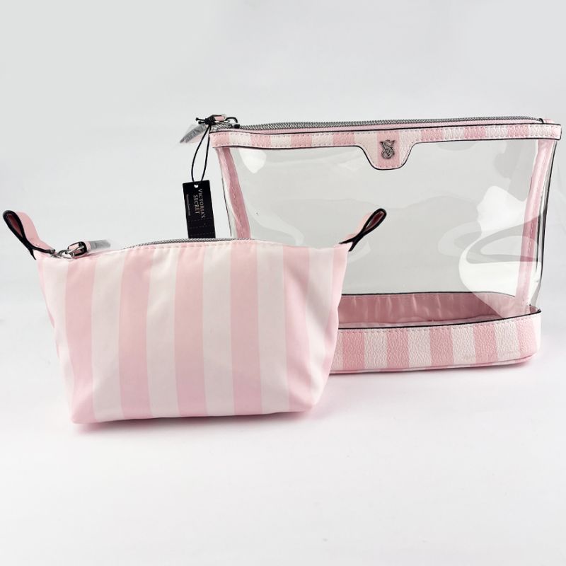 Victoria’s Secret Косметичка 2в1 Piece Makeup Bag - Heritage Stripe/ рожева смужка
