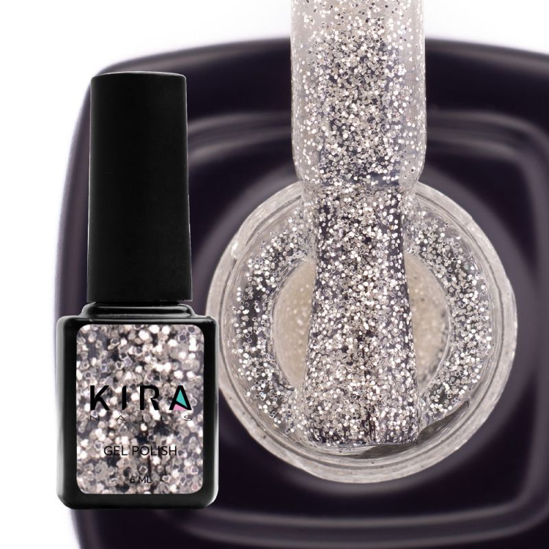 Kira Nails gel varnish No. 162 (gold with silver sparkles, enamel), 6 ml