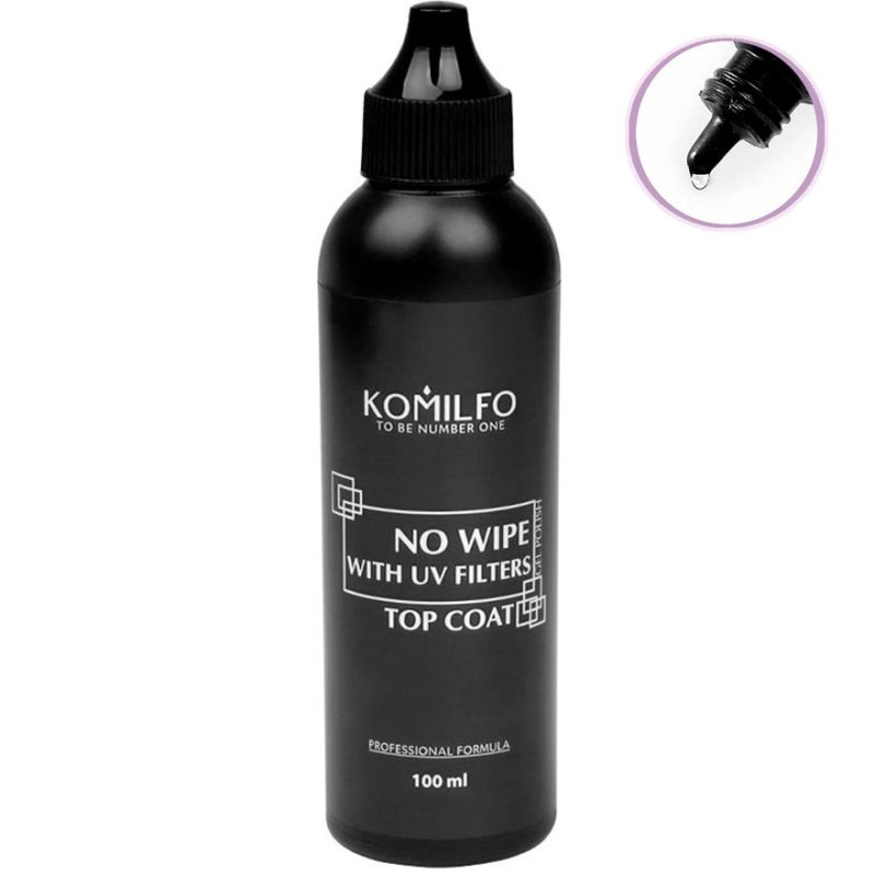 Komilfo No Wipe with Filtres Top, 100 мл - топ для гель-лака без ЛС с УФ фильтрами, (боченок с носиком)