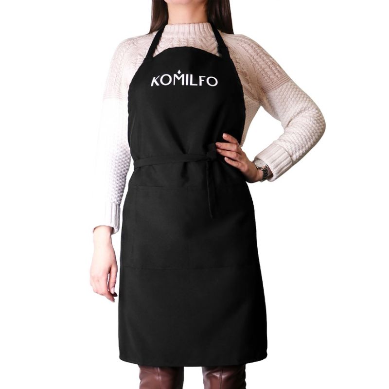 Фартук Komilfo, черный, короткий, с тремя карманами