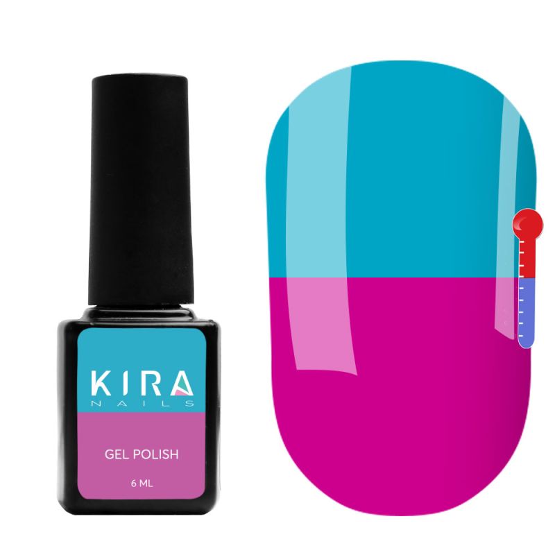 Thermo gel polish Kira Nails No. T17 (bright purple, blue when heated), 6 ml