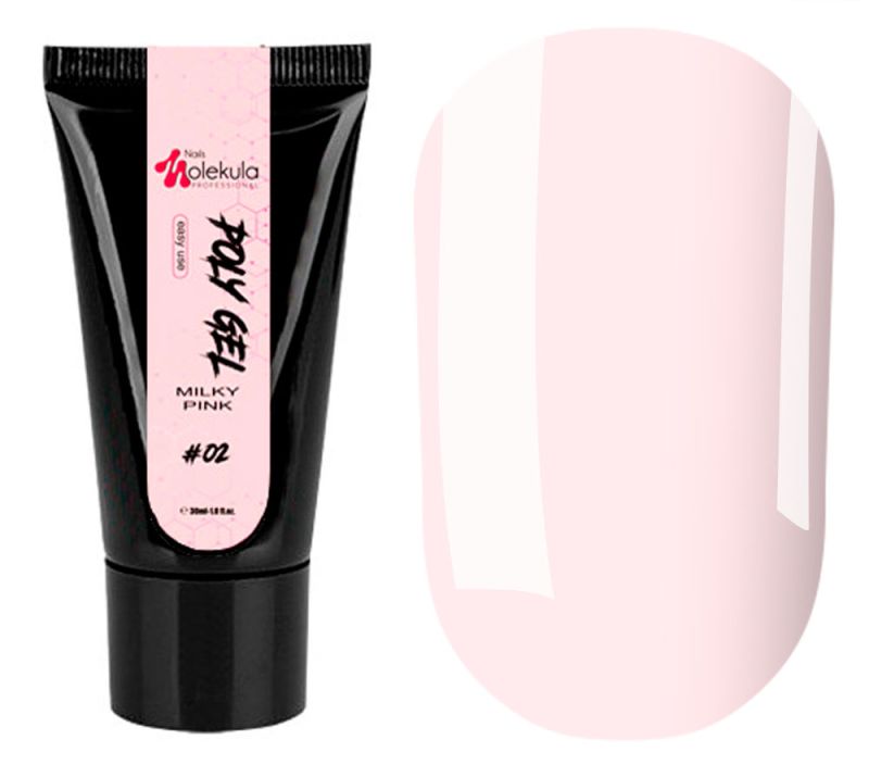 Molekula Гель для нігтів Poly Gel №02 Milky Pink (світло-рожевий, напівпрозорий), 15 мл