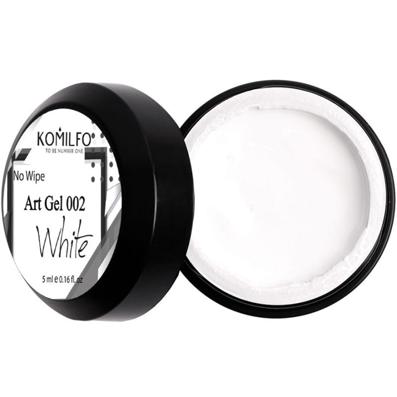 Art gel WITHOUT sticky layer Komilfo No Wipe Art Gel White 002 (white), 5 ml