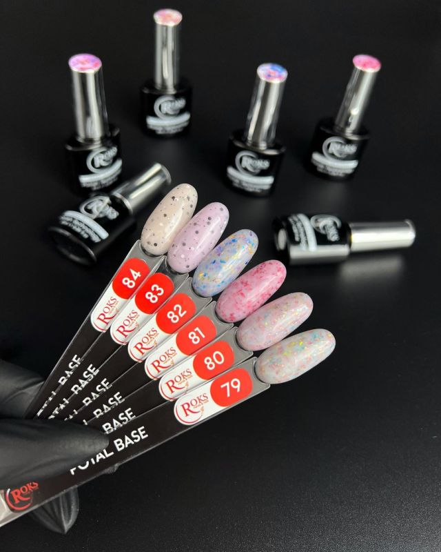 Roks Base Rubber French Potal No. 080 (pale pink with multi-colored potal), 8 ml