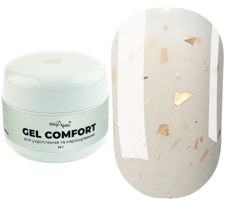 NailApex Dust-free gel COMFORT GEL No. 9 (milk beige with flakes), 30 ml