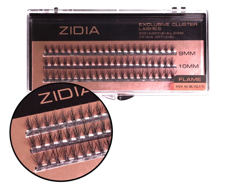 ZIDIA Cluster lashes 20D Flame Series C 0.10 Mix M (3 bands, size 9, 10, 11 mm)