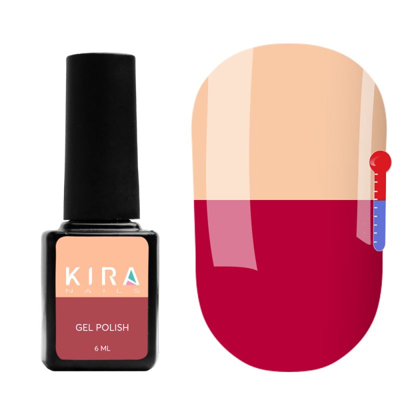 Thermo gel polish Kira Nails No. T15 (pink-raspberry, light when heated, peach-pink), 6 ml