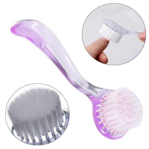 Dust brush, for nails, with handle, round, purple
