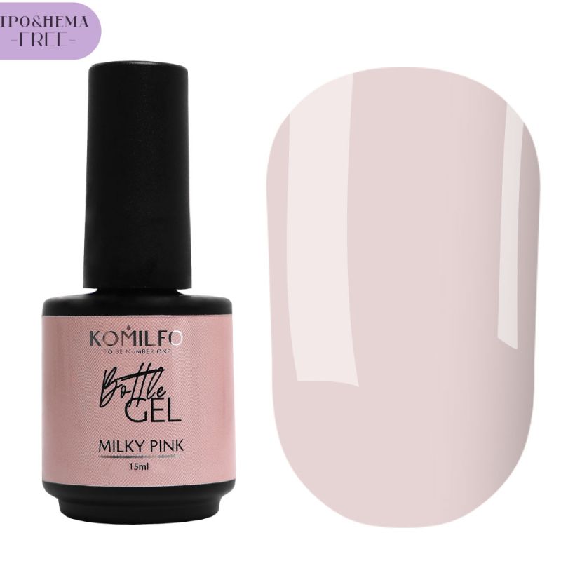 Komilfo Bottle Gel Milky Pink HEMA/TPO free, жидкий гель для ногтей, 15 мл