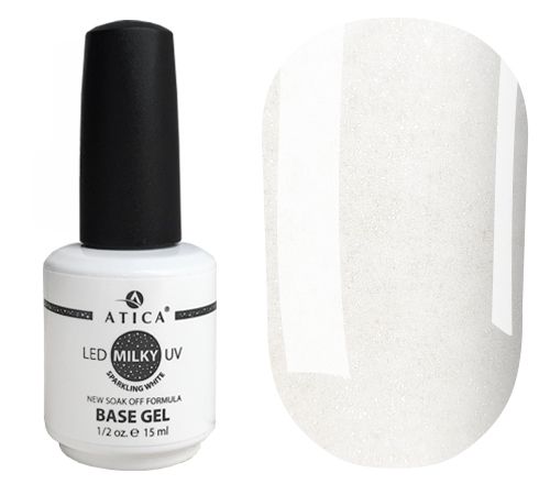 Atica rubber camouflage base for Milky Sparkling White gel varnish (milky, micro shine), 15 ml