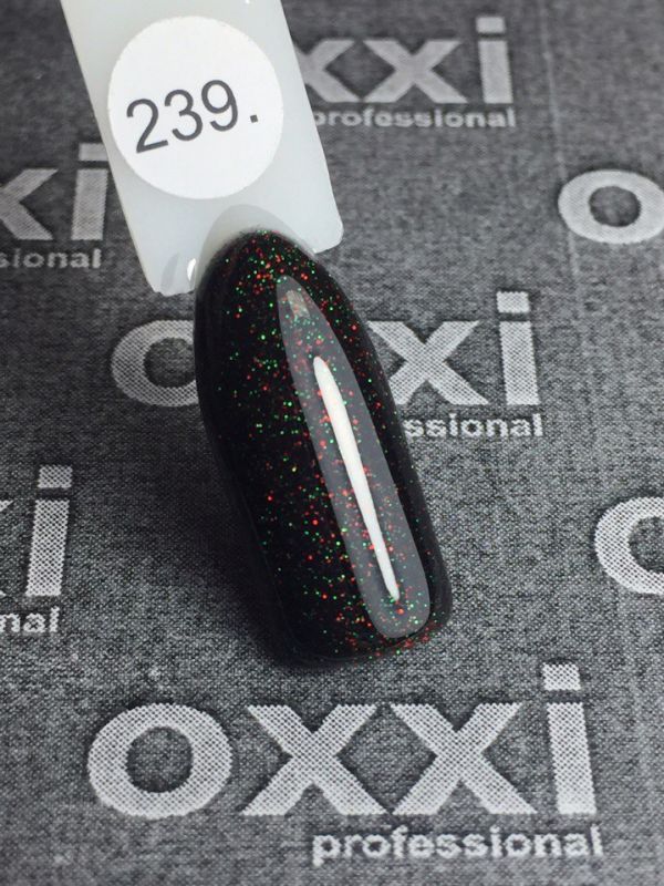 OXXI Gel nail polish No. 239 (black with red and green micro-shimmer), 10 ml