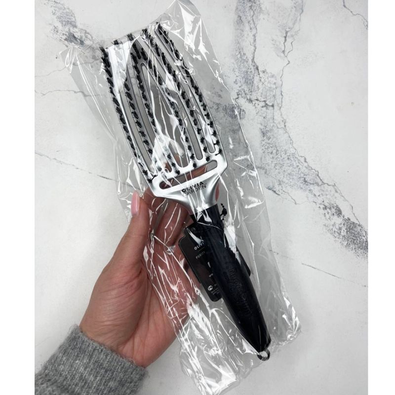 Olivia Garden Щетка Массажная с натуральной щетиной Finger Brush Combo Trinity Purity White Gold