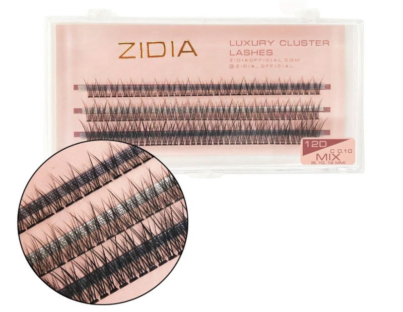ZIDIA Cluster lashes fish tail Ресницы-пучки рыбий хвост 12D C 0,10 Mix (3 ленты, размер 8, 10, 12 мм)