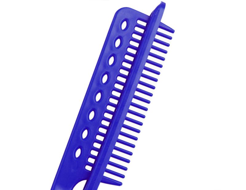 Comb-iron for drying hair with a hairdryer and for leveling with an iron, blue with black
