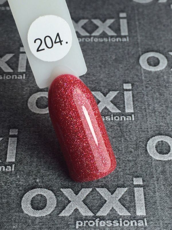 OXXI Гель-лак для ногтей №204 (светлый красный с мелкими насыщенными голографическими блестками), 10 мл