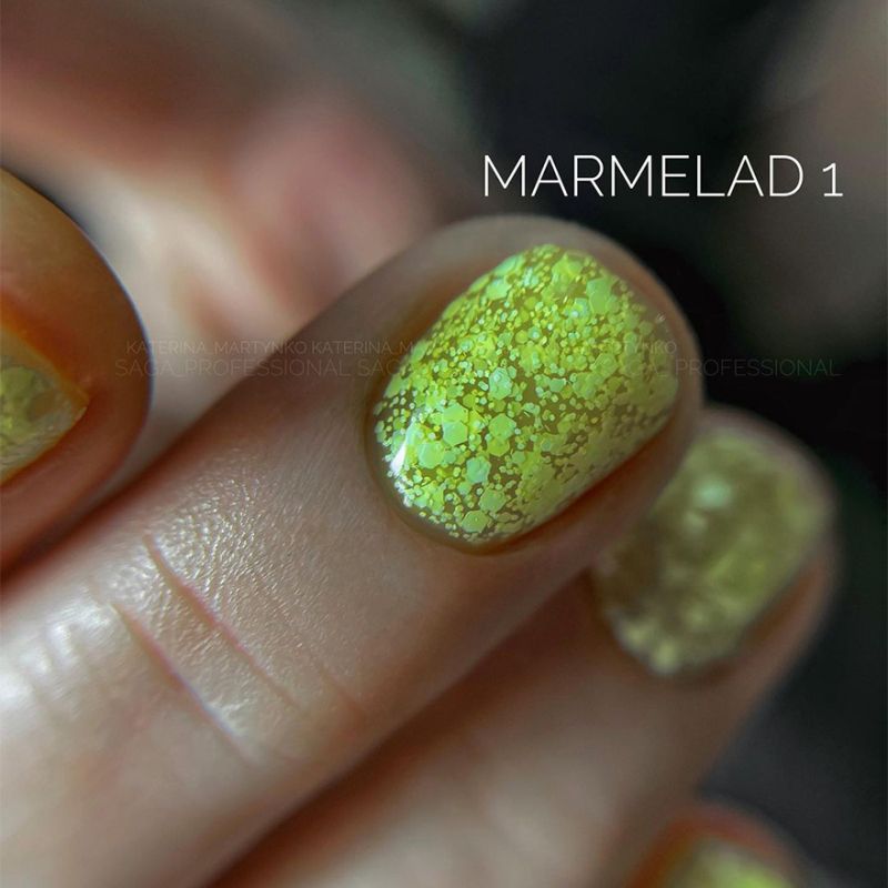 SAGA professional Gel Polish Marmalade 1 (green-yellow with flakes), 9 ml