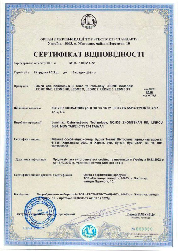 Certificate of Conformity LEDME