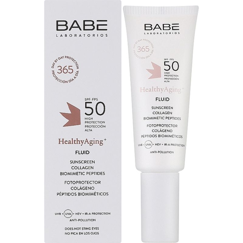 BABE HEALTHY AGING Sunscreen fluid SPF 50 with collagen and peptides, 40 ml