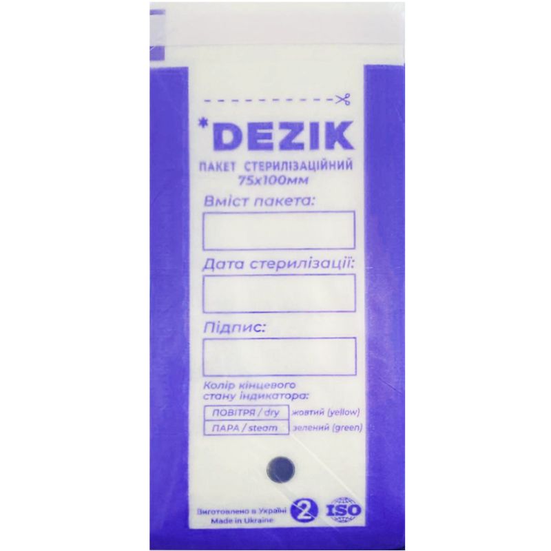 Dezik Kraft bags for air and steam sterilization, transparent 75x150 mm, 100 pcs/pack