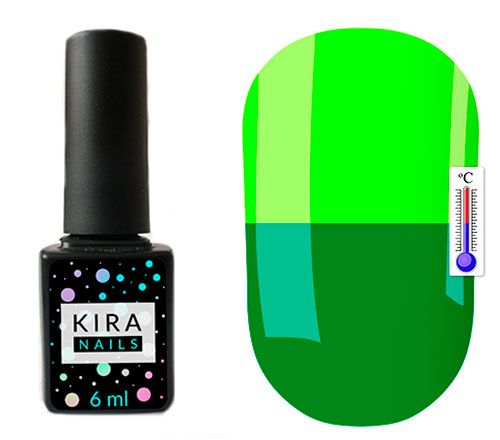 Thermo gel polish Kira Nails No. T24 (herbal green, when heated, acidic lime), 6 ml
