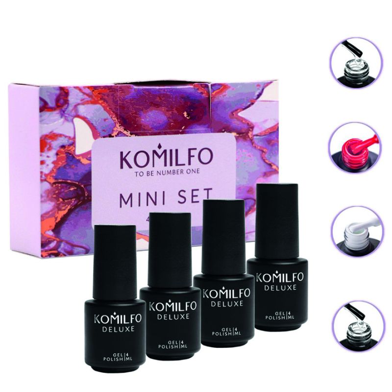 Komilfo Mini Set Mini set 002, 4 ml (Rubber Base, D082, F010, No Wipe Top with UV Filters)