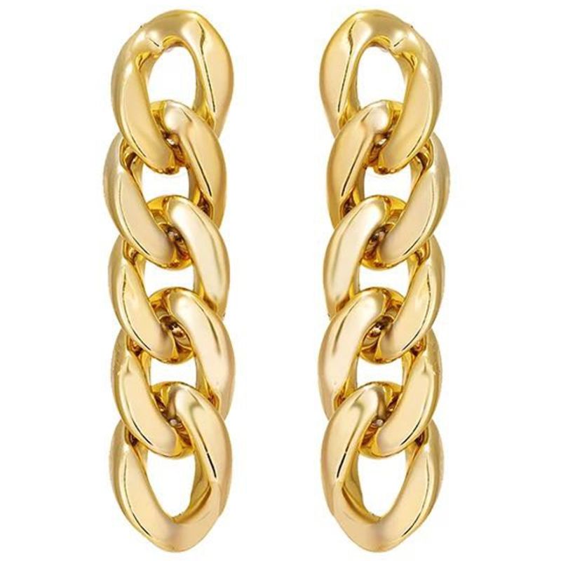 Серьги Chain 5 колец, желтое золото, 4 см