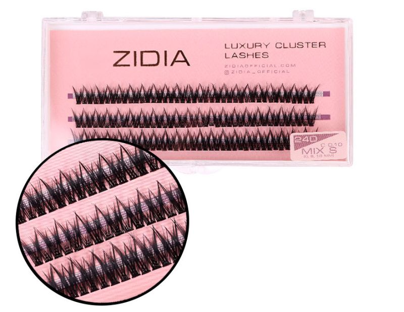 ZIDIA Cluster lashes Ресницы-пучки fish tail 24D C 0,10 MIX S (3 ленты, размер 8, 9, 10 мм)