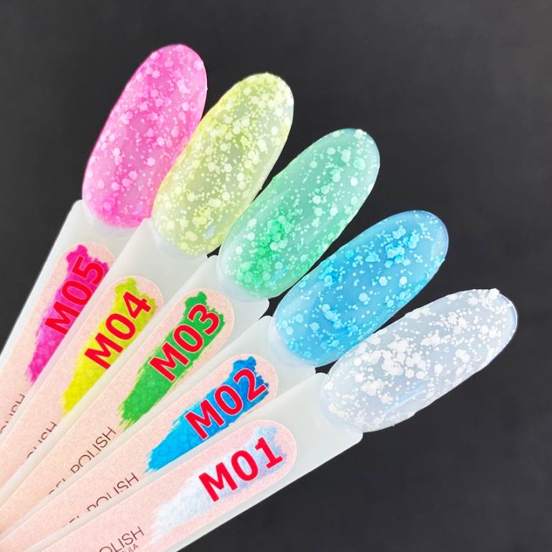 Гель-лак Molekula MARSHMELLOW №02 (полупрозрачный голубой с белыми хлопьями), 6 мл