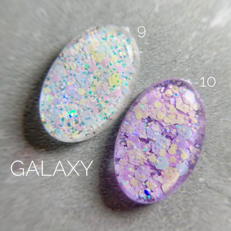 SAGA professional Galaxy glitter 10 (прозрачный с голографическими сиреневыми блестками), 8 мл