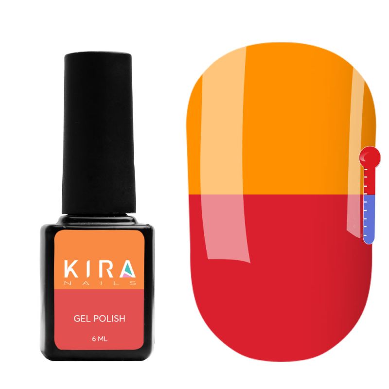 Thermo gel polish Kira Nails No. T06 (muted raspberry, when heated, saturated orange), 6 ml
