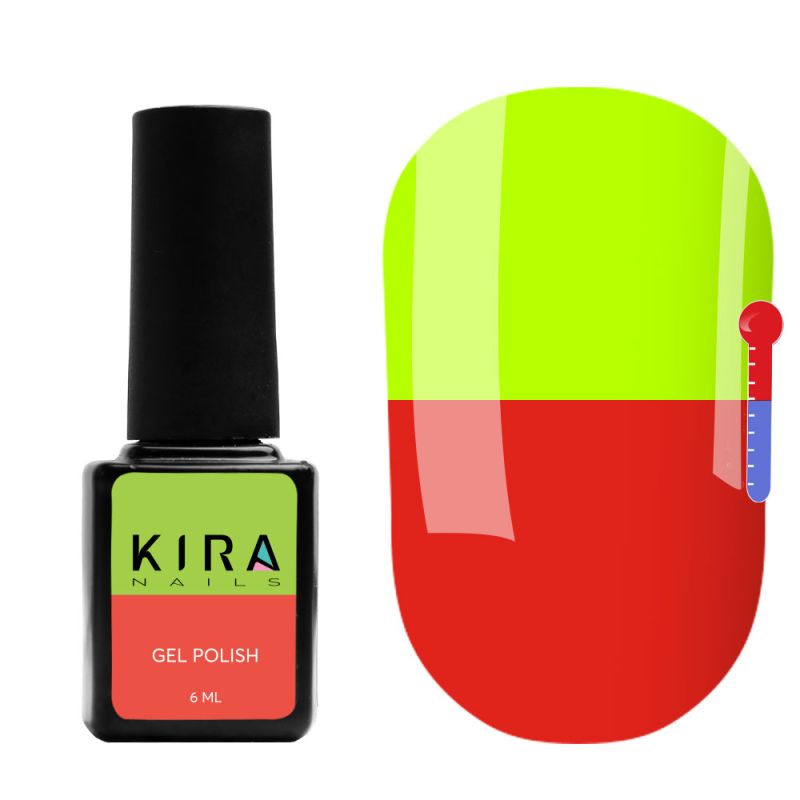 Thermo gel polish Kira Nails No. T07 (brick-red, acid-yellow when heated), 6 ml