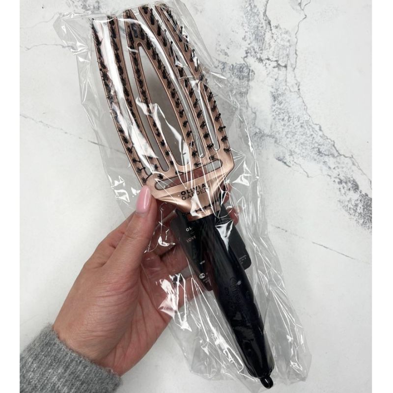 Olivia Garden Massage Brush Natural Bristle Finger Brush Combo Trinity Love Rose
