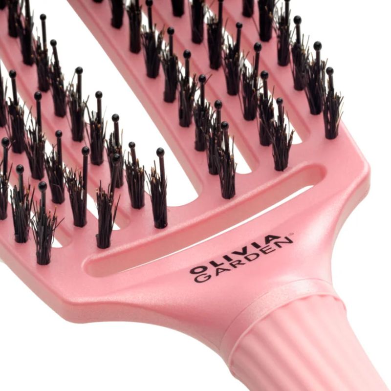 Olivia Garden Щетка Массажная с натуральной щетиной Fingerbrush Boar & Nylon Medium, Pearl Pink