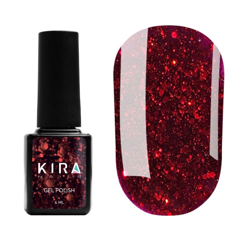 Kira Nails Shine Bright gel varnish No. 011 (dark red with sparkles), 6 ml
