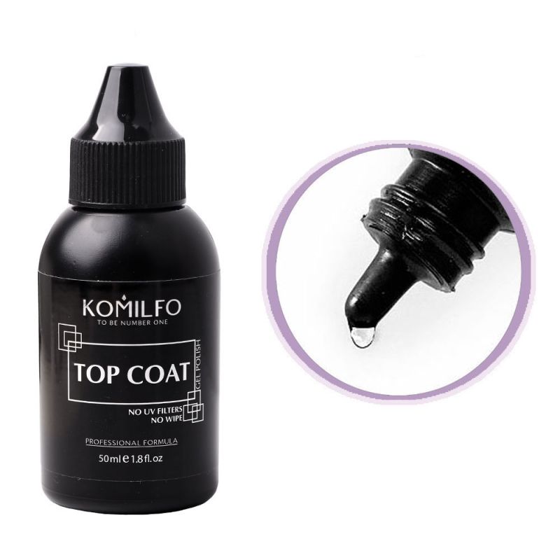 NEW Komilfo No Wipe Top No Filters - top for gel polish without a sticky layer WITHOUT UV filters (no brush), 50 ml