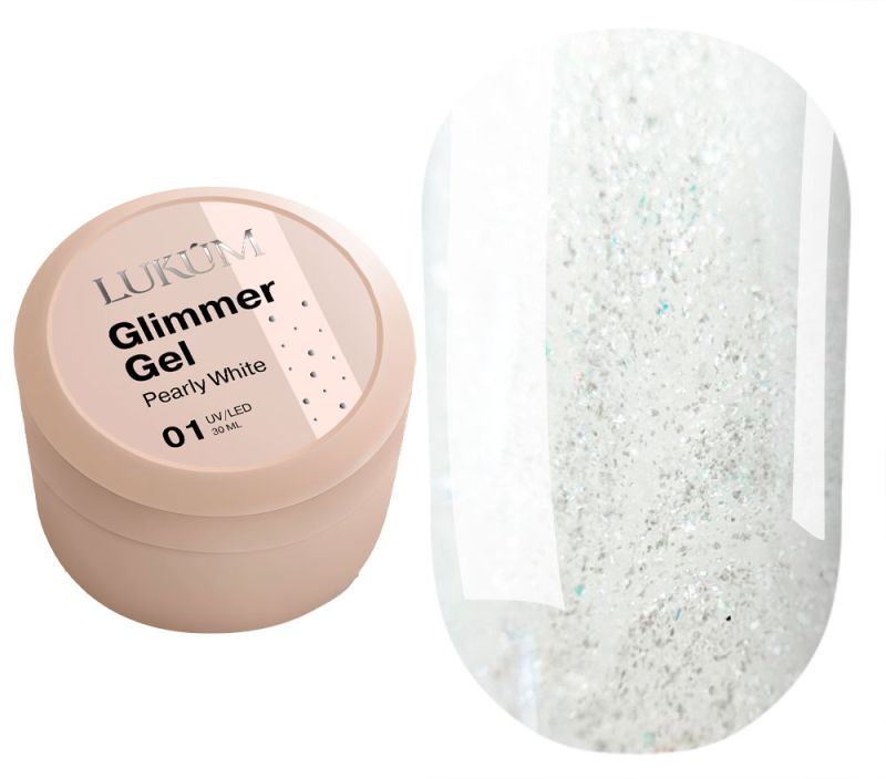 Lukum Гель для нігтів Glimmer gel 01 (Pearly white), 30 мл