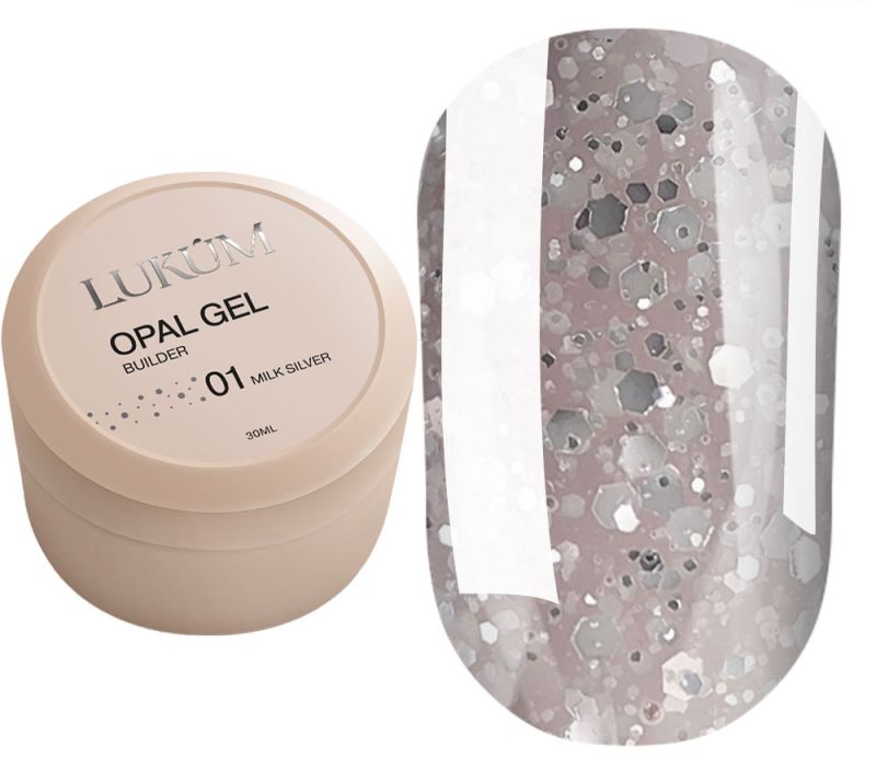 Lukum Гель для ногтей Builder Gel Opal №01 (Milk Silver), 30 мл