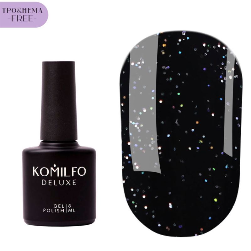 Komilfo No Wipe Holographic HEMA/TPO free, декоративный топ для ногтей, гель-лаковая система, 8 мл