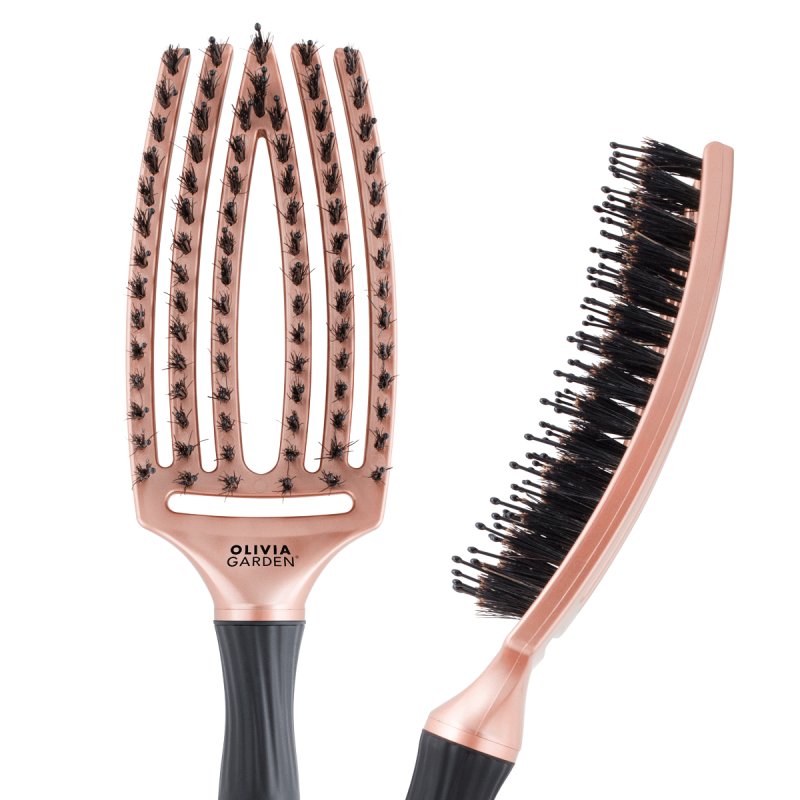 Olivia Garden Massage Brush Natural Bristle Finger Brush Combo Trinity Love Rose