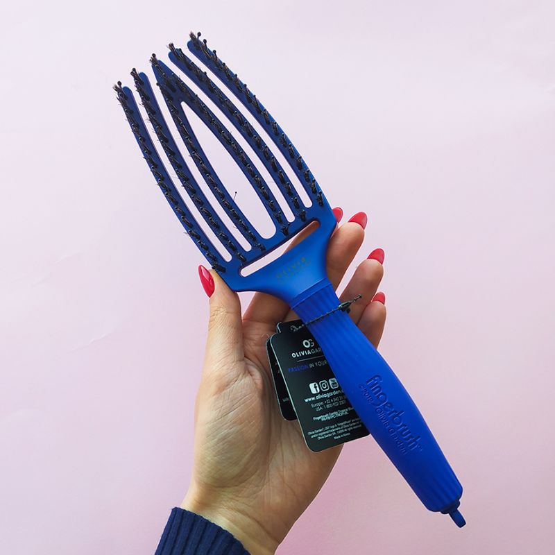 Olivia Garden Щетка массажная с натуральной щетиной Finger Brush Combo Medium Tropical Blue