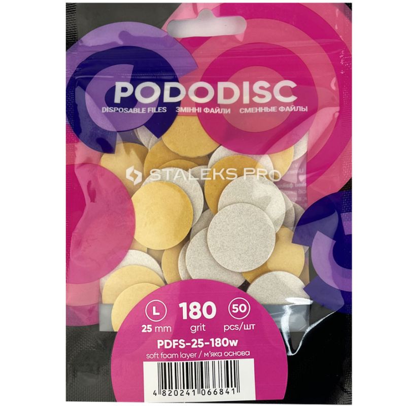 Replaceable white files for pedicure disc (soft base) PODODISC STALEKS PRO L 180 grit (50 pcs)