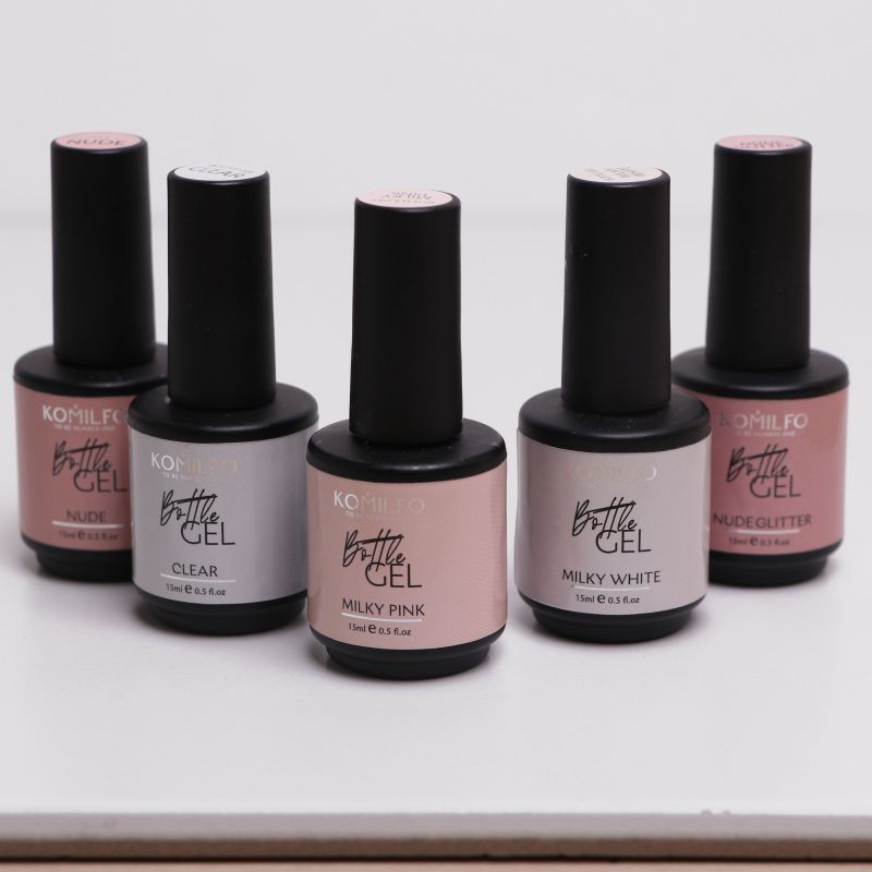 Komilfo Bottle Gel Milky Pink with brush, 15 ml