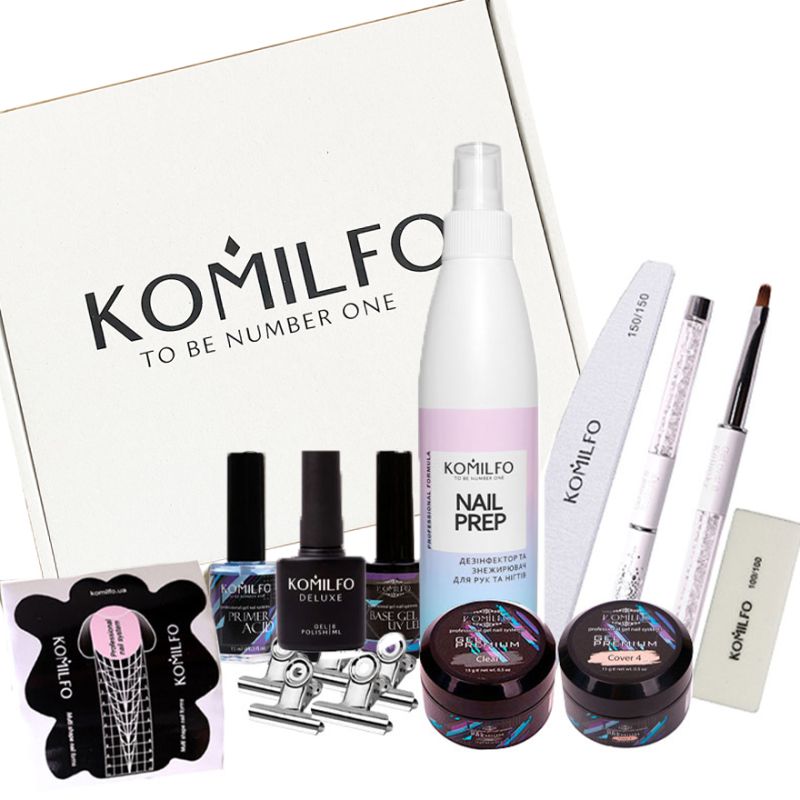 Komilfo Nail Extension Kit (without lamp, with Komilfo No Wipe UV Top, Komilfo Nail Prep, 250 ml)