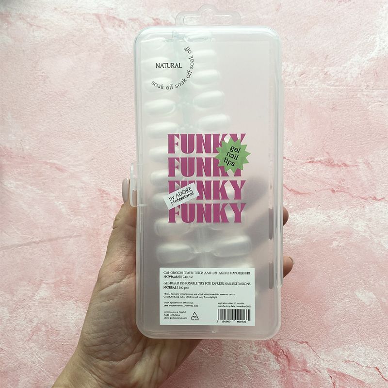 ADORE Funky Gel Nail Tips "NATURAL" – натуральний овал, 240 шт