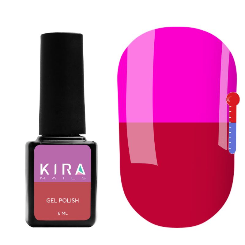 Thermo gel polish Kira Nails No. T16 (raspberry fuchsia, when heated, bright purple), 6 ml