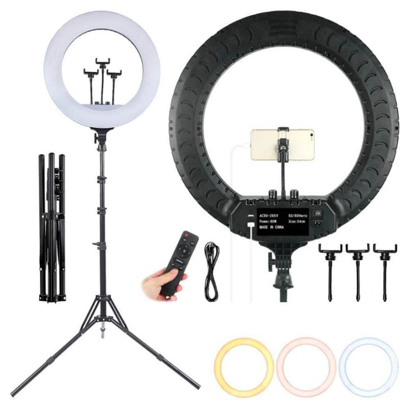 Soft Ring Light RL-21" - Professional ring lamp (3 mounts + remote control + tripod + bag) ring diameter 54 cm (1 month warranty)